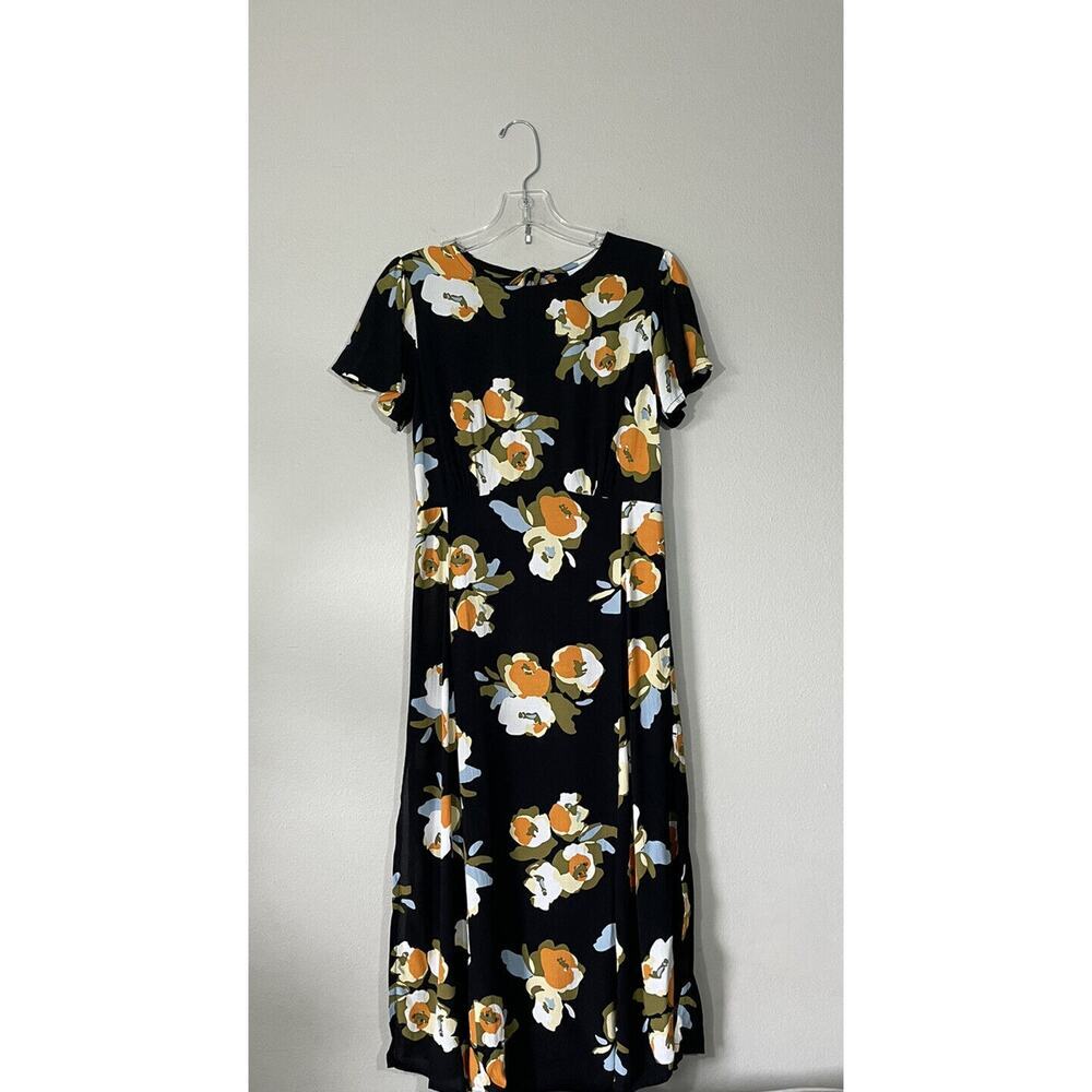 Rue Stiic Carter Split Floral Print Dress‎ Size XS Open Back Midi Marigold Slit